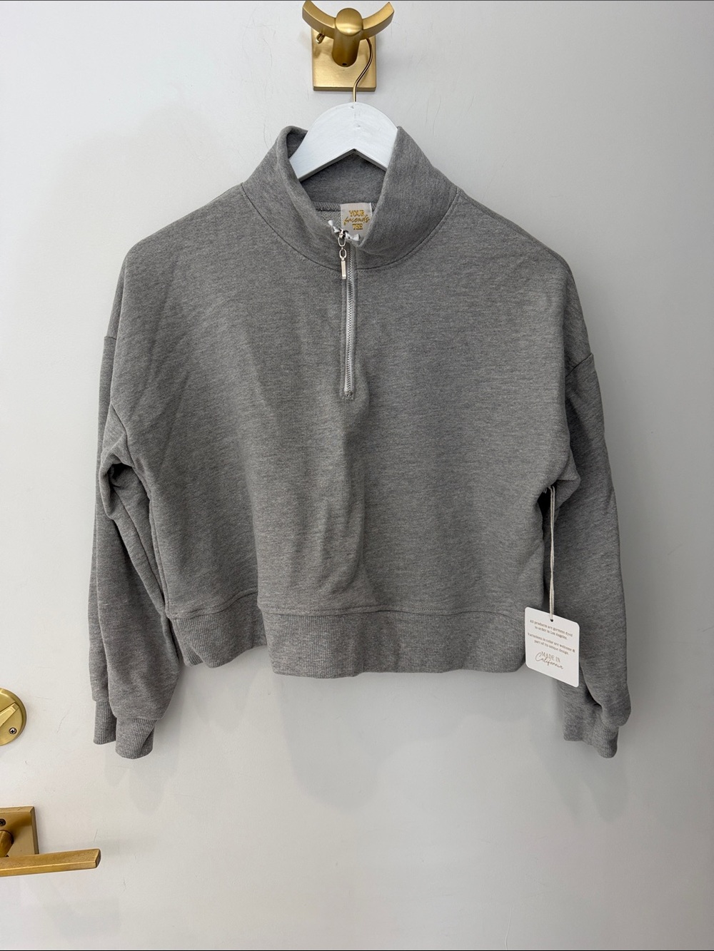 Cropped Gray Quarter-Zip Turtleneck Pullover